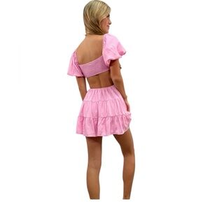 Sky to moon.Pink Tiered Mini Skater Dress for Casual Occasions